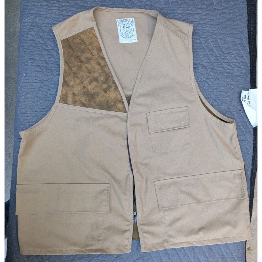 Vintage Sportflite Hunting Vest Mens L Tan Fishing Utility Shooting Outdoor USA